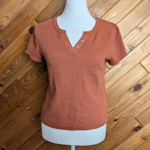 Madewell Terracotta Short Sleeve Top with Button Accents Size small